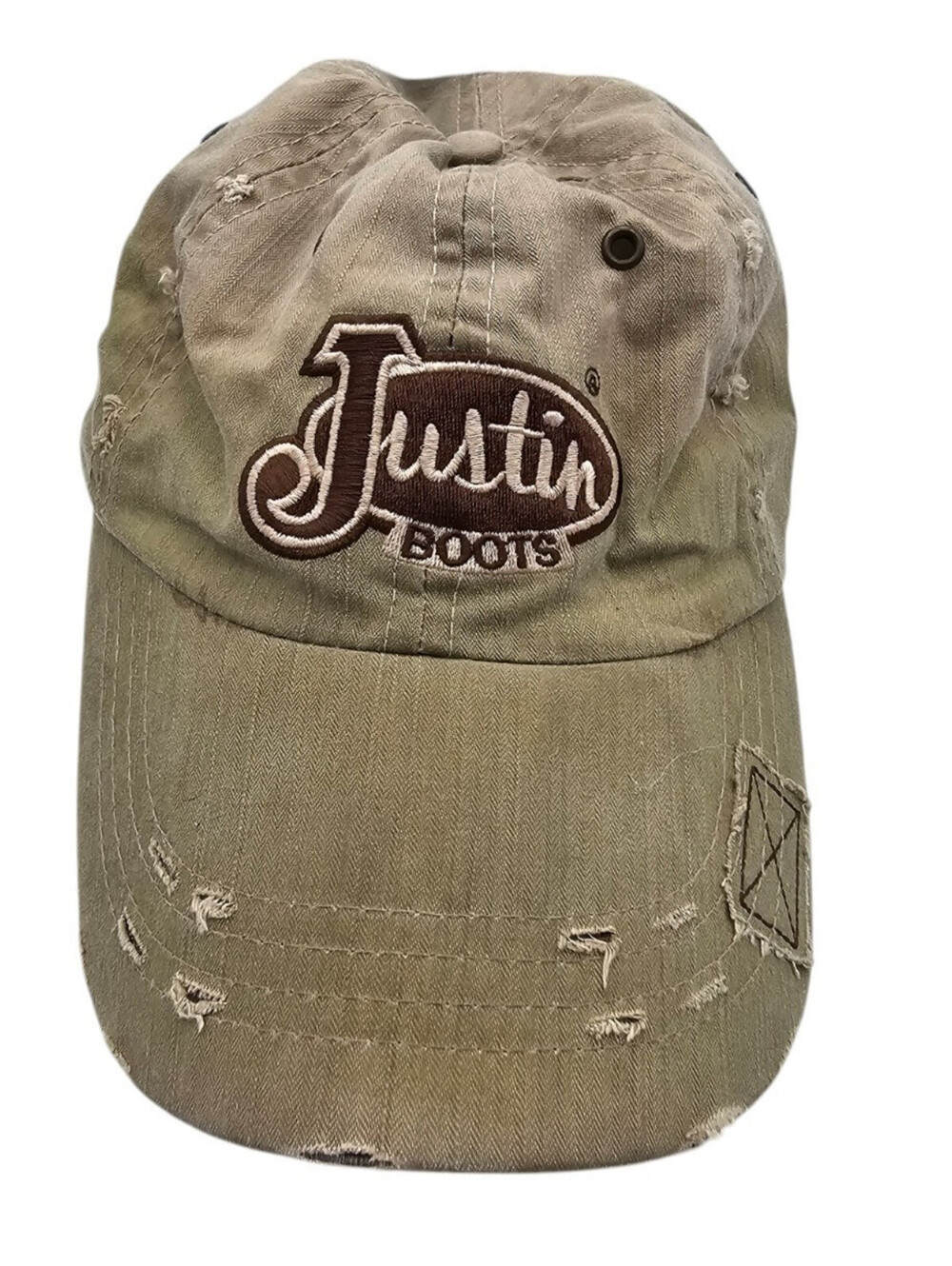 Justin Boots Branded Brown Strapback Baseball Hat Cap Distressed